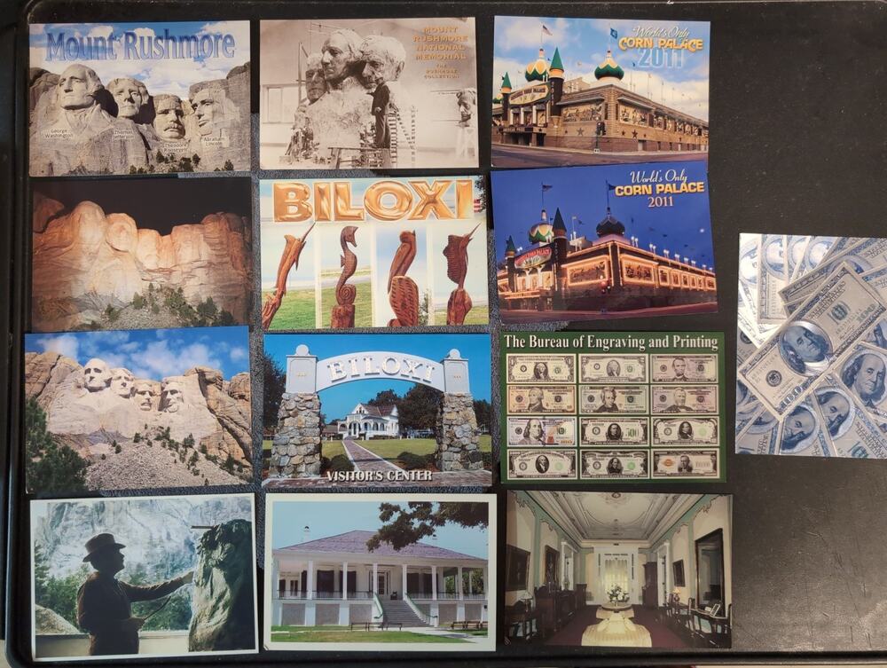13 Post Cards Unused Mnt Rushmore Biloxi Corn Palace Bureau Engraving Lot